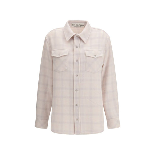 Shirt by God's True Cashmere for women in cashmere & capra leather rose, white & patterned showcases a sharp silhouette, elegantly detailed with a sharp and sharp .