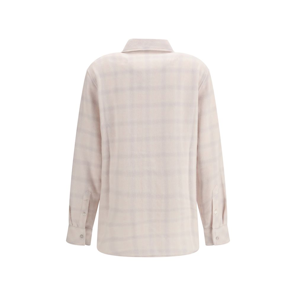 Shirt by God's True Cashmere for women in cashmere & capra leather rose, white & patterned showcases a sublime silhouette, artfully detailed with a sublime and for a sophisticated, sublime finish.