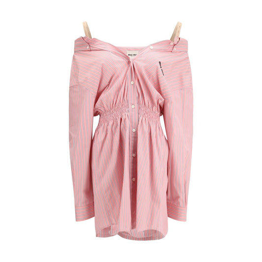 Dress by Miu Miu for women in cotton multicolor, patterned & striped features an eye catching silhouette with a sophisticated , elegant long-sleeve, and a refined short for a eye catching aesthetic.