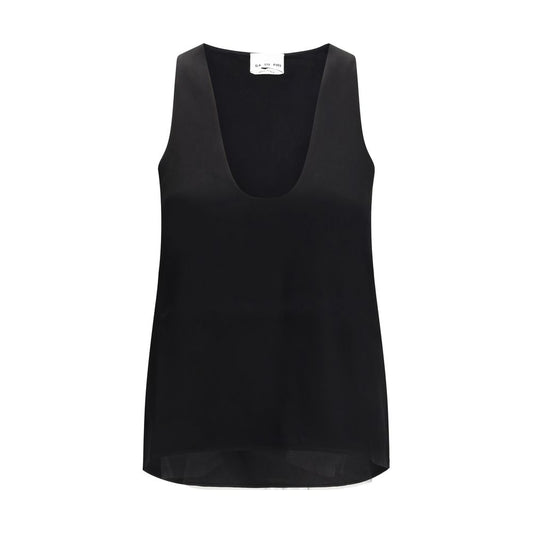 Activewear T-Shirt by SA SU PHI for women in polyester & silk black features an contemporary design with , a sleeveless length, and a contemporary round neckline.