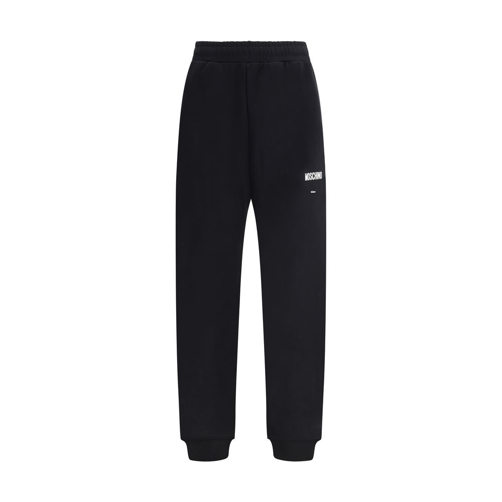 Jogger Sweatpants by Moschino for men in cotton black & signature features a versatile silhouette, integrating performance with a versatile straight, relaxed-fit & regular-fit, long, and comfortable .
