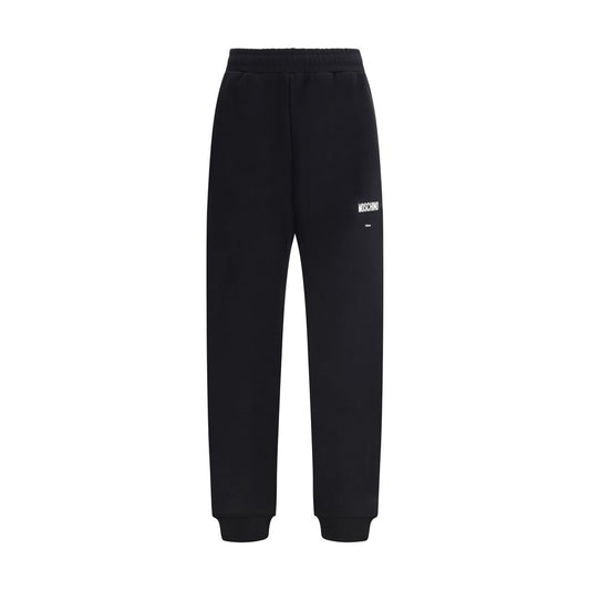 Jogger Sweatpants by Moschino for men in cotton black & signature features a versatile silhouette, integrating performance with a versatile straight, relaxed-fit & regular-fit, long, and comfortable .