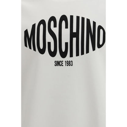 Sweatshirt by Moschino for men in organic cotton white, signature & print features an magnificent silhouette, showcasing a sophisticated crew neckline and detail for a truly magnificent finish.