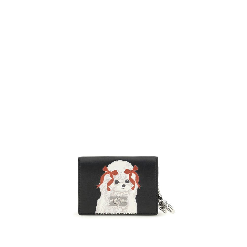 Ganni Poodle Polyester & Polyurethane Cardholder Wallet - Black Print