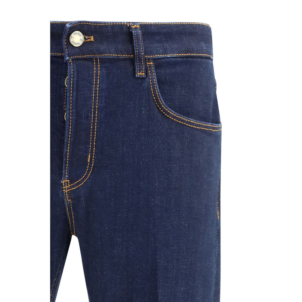 Jeans by PT Torino for men in stretch denim cotton blue features a polished silhouette with a polished regular-fit, reaching a polished long and finished with a polished .