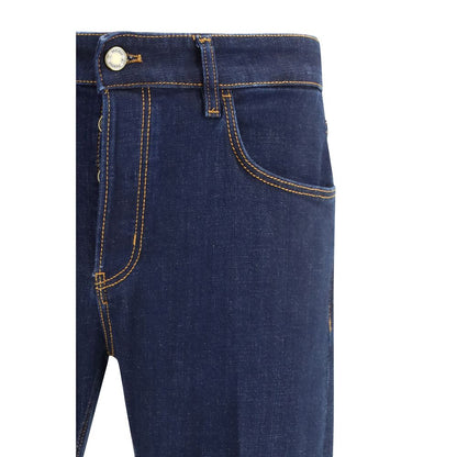 Jeans by PT Torino for men in stretch denim cotton blue features a polished silhouette with a polished regular-fit, reaching a polished long and finished with a polished .
