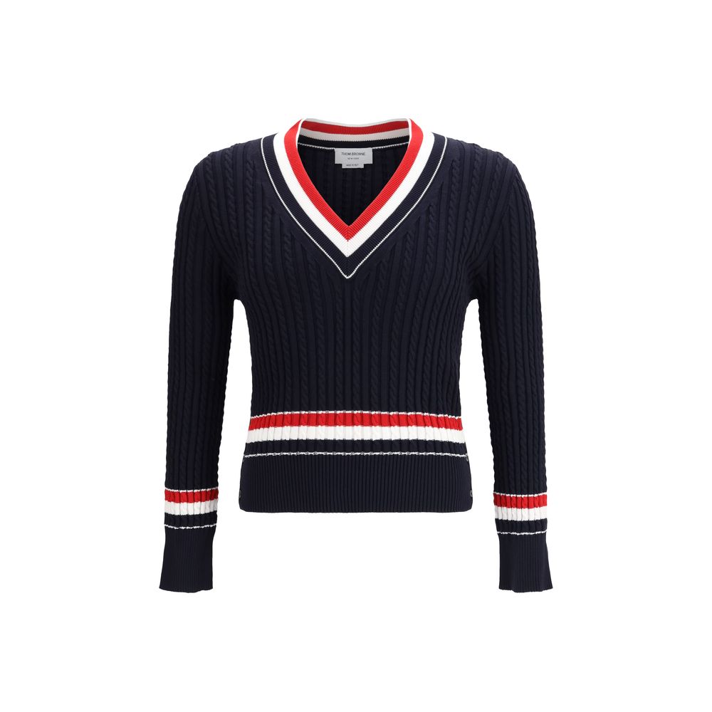Sweatshirt by Thom Browne for men in cotton blue presents a smart casual silhouette, featuring a smart casual v-neck neckline and for a sophisticated look.