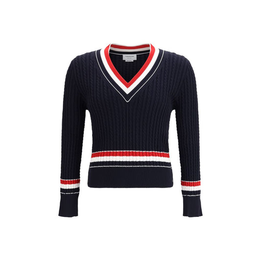Sweatshirt by Thom Browne for men in cotton blue presents a smart casual silhouette, featuring a smart casual v-neck neckline and for a sophisticated look.