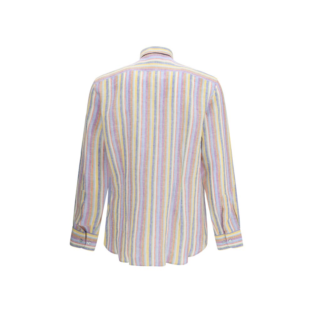Shirt by Etro for men in linen multicolor, pearl, patterned, signature & striped, featuring a nuanced and nuanced for a sophisticated finish.