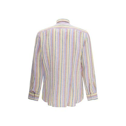 Shirt by Etro for men in linen multicolor, pearl, patterned, signature & striped, featuring a nuanced and nuanced for a sophisticated finish.