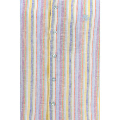Shirt by Etro for men in linen multicolor, pearl, patterned, signature & striped showcases a sleek silhouette, elegantly detailed with a sleek and for a sleek finish.