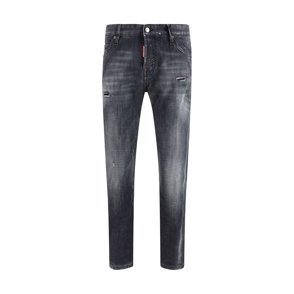 Jeans by Dsquared² for men in stretch denim cotton black features an sartorial slim and long with a low rise cut for a sartorial finish.