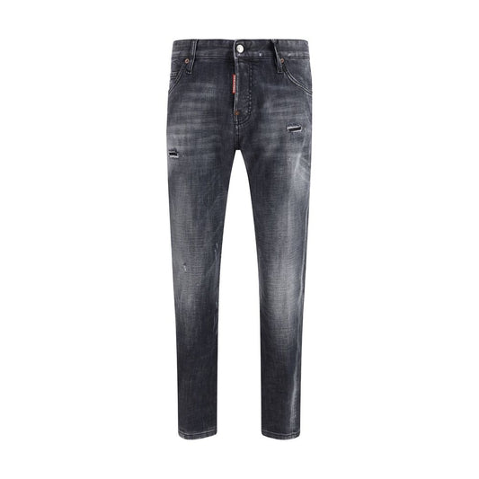 Jeans by Dsquared² for men in stretch denim cotton black features an sartorial slim and long with a low rise cut for a sartorial finish.