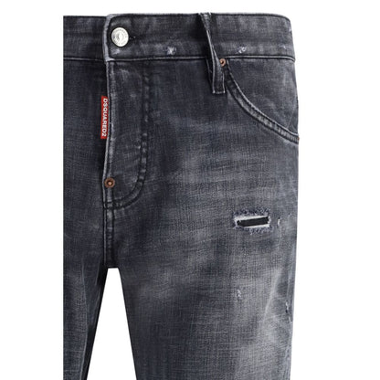 Jeans by Dsquared² for men in stretch denim cotton black presents a refined pantology silhouette, artfully defined by a refined pantology slim, long, and a sophisticated low rise.