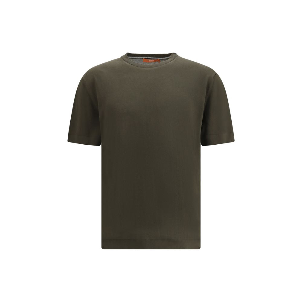 T-Shirt by Cruna for men in cotton bicolour showcases a dramatic silhouette, elegantly detailed with a dramatic crew neckline and short-sleeve for a truly dramatic finish.
