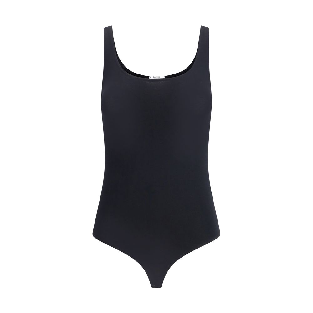 Bodysuit by Wolford for women in stretch polyamide cotton black showcases a coveted silhouette, artfully finished with a coveted and sleeveless for a coveted look.