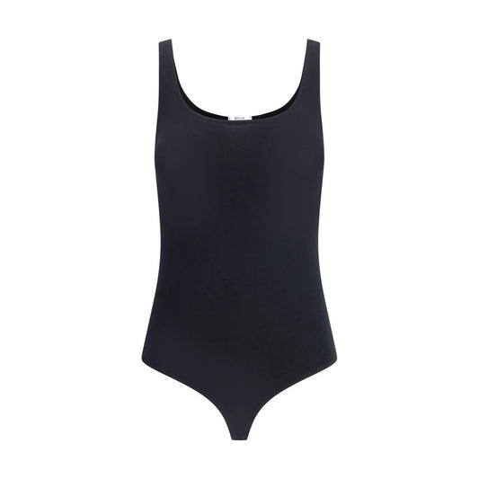 Bodysuit by Wolford for women in stretch polyamide cotton black showcases a coveted silhouette, artfully finished with a coveted and sleeveless for a coveted look.