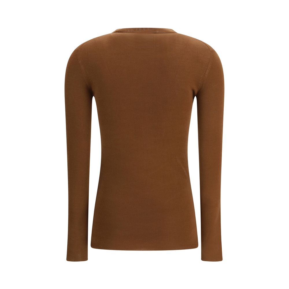 Cardigan by Prada for women in virgin wool brown presents a textural silhouette, artfully finished with a textural crew neckline and for a sophisticated, textural look.