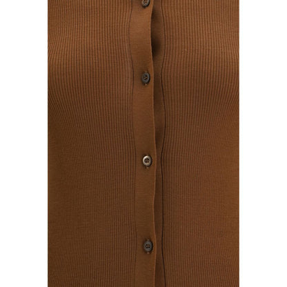 Cardigan by Prada for women in virgin wool brown showcases a luxurious silhouette, meticulously detailed with a sophisticated and for a refined finish.