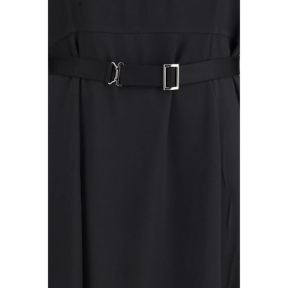 Dress by Prada for women in mohair wool silk & nylon black features an eye catching silhouette with a sophisticated , elegant , and a refined midi for a eye catching aesthetic.