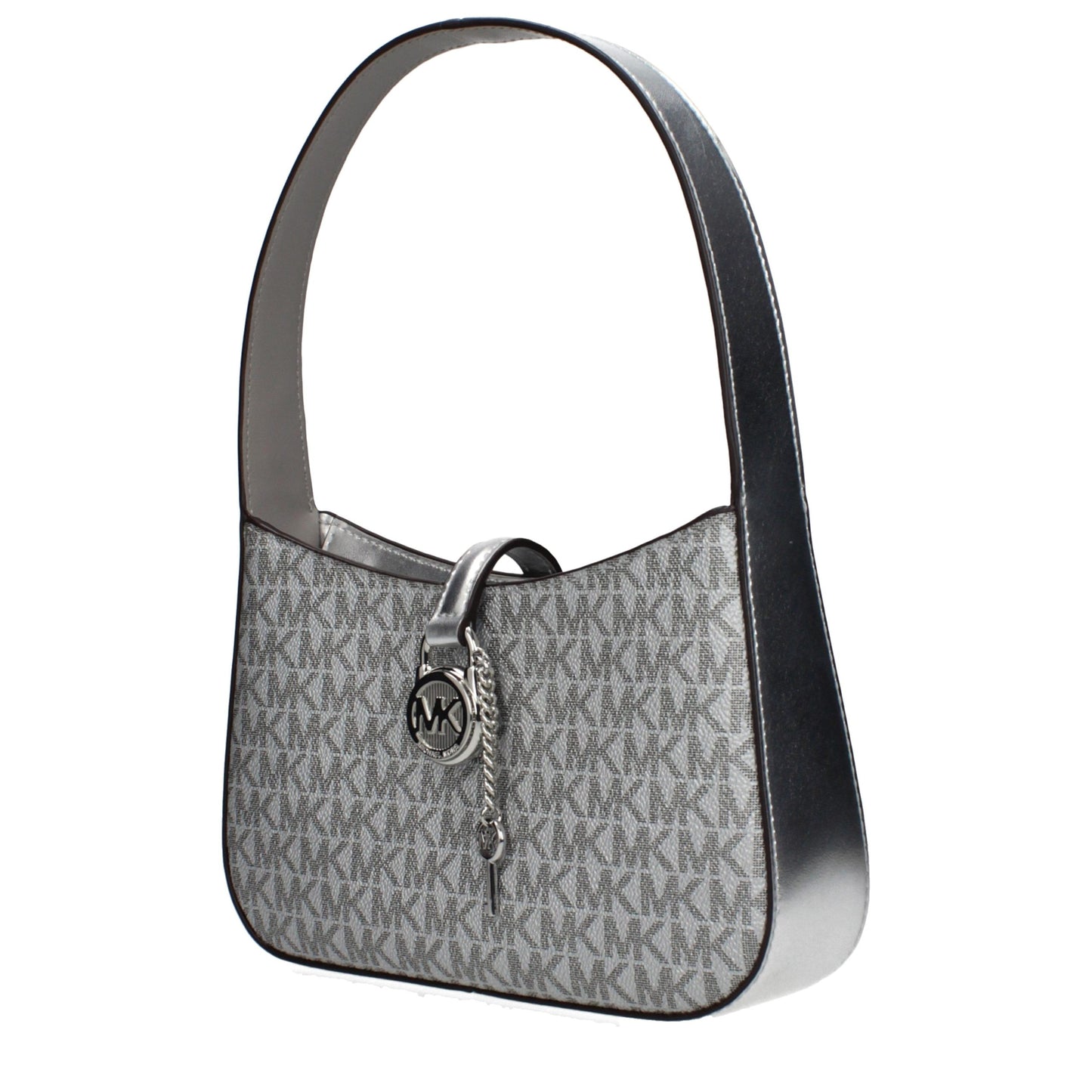 This Handbag by Michael Kors for women in fabric and gray & silver presents a sculptural silhouette featuring a secure , ample , and versatile adjustable-strap for a sculptural finish.