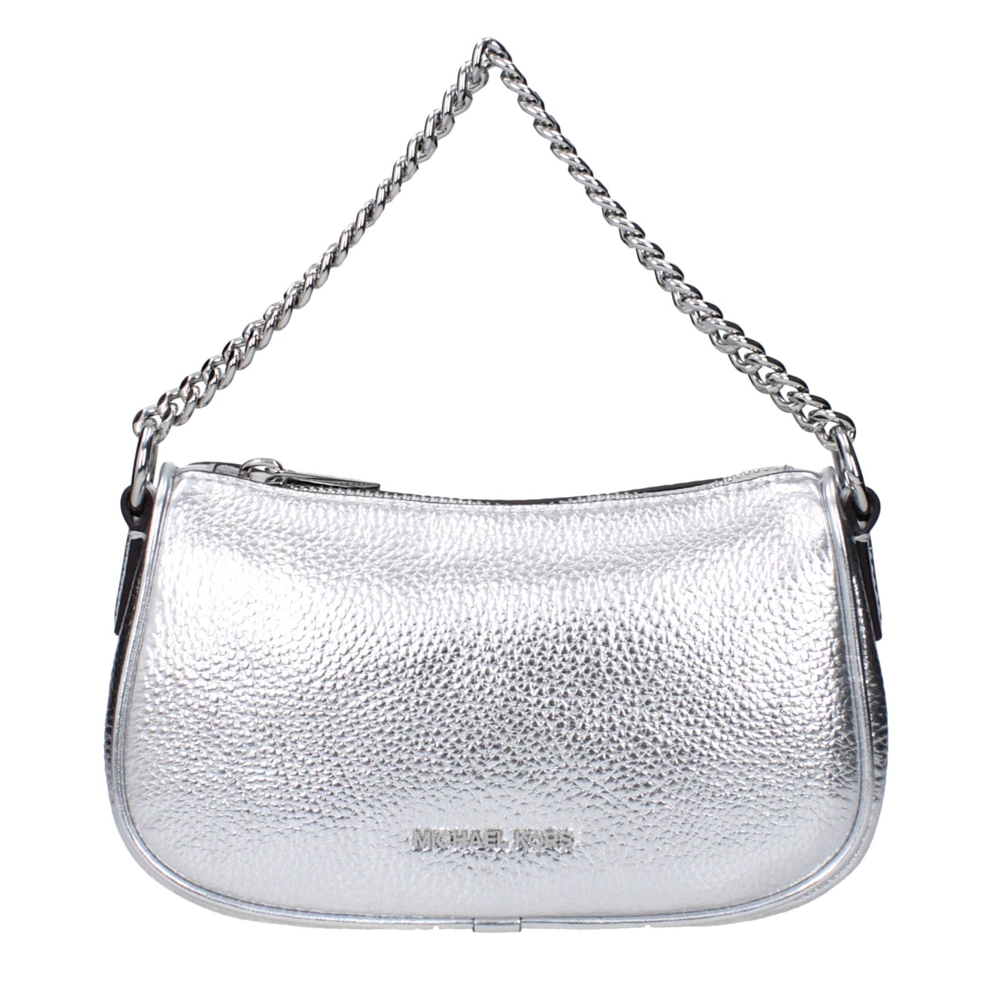Handbag by Michael Kors for women in leather gray & silver features a signature silhouette, showcasing a secure and signature with versatile adjustable-strap for a sophisticated look.