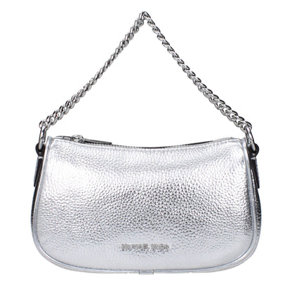 Handbag by Michael Kors for women in leather gray & silver features a signature silhouette, showcasing a secure and signature with versatile adjustable-strap for a sophisticated look.