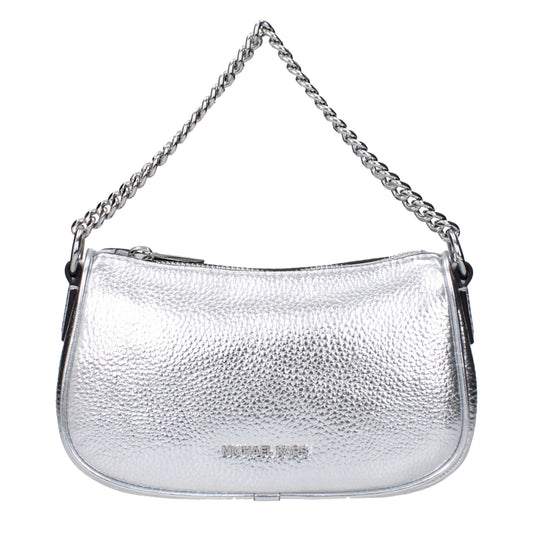 Handbag by Michael Kors for women in leather gray & silver features a signature silhouette, showcasing a secure and signature with versatile adjustable-strap for a sophisticated look.