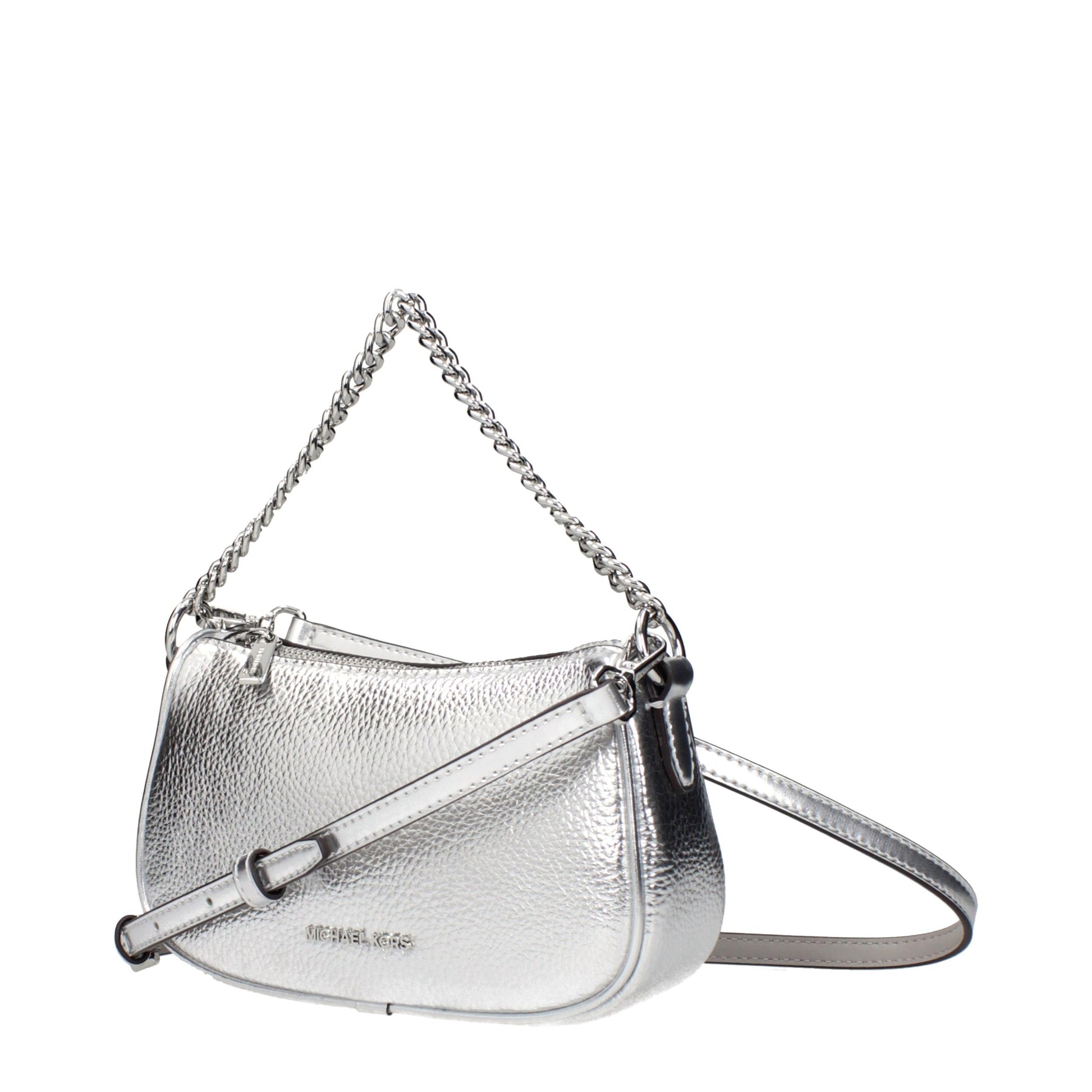 Handbag by Michael Kors for women in leather gray & silver features a signature silhouette, showcasing a secure and signature with versatile adjustable-strap for a sophisticated look.