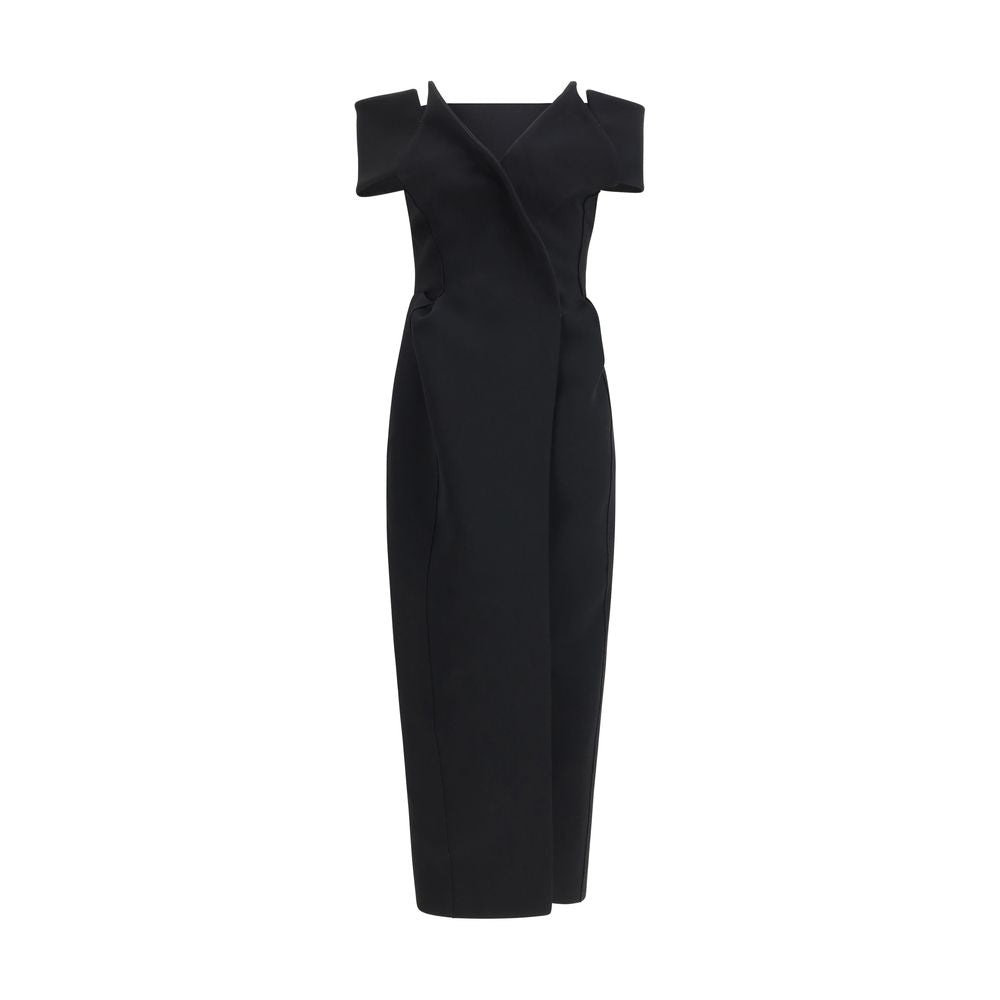 Dress by Khaite for women in polyester crepe black features a dramatic silhouette, showcasing an elegant asymmetric neckline and sleeveless that flows into a dramatic long.
