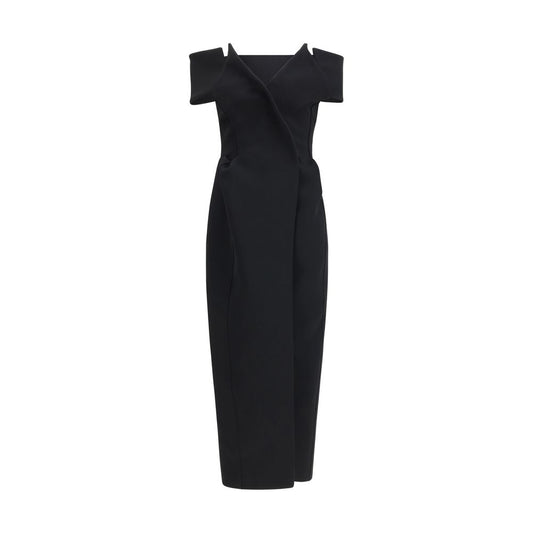 Dress by Khaite for women in polyester crepe black features a dramatic silhouette, showcasing an elegant asymmetric neckline and sleeveless that flows into a dramatic long.