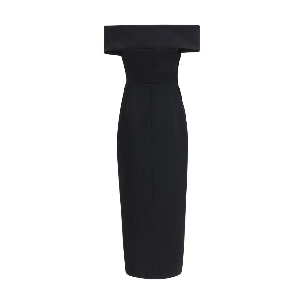 Dress by Khaite for women in polyester crepe black features an sultry silhouette defined by a asymmetric neckline and , falling to an sultry long for a sultry look.