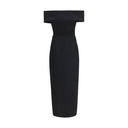 Dress by Khaite for women in polyester crepe black features an sultry silhouette defined by a asymmetric neckline and , falling to an sultry long for a sultry look.