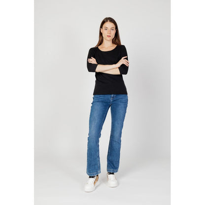 T-Shirt by Street One for women in modal & cotton black showcases a dramatic silhouette, elegantly detailed with a dramatic round neckline and for a truly dramatic finish.
