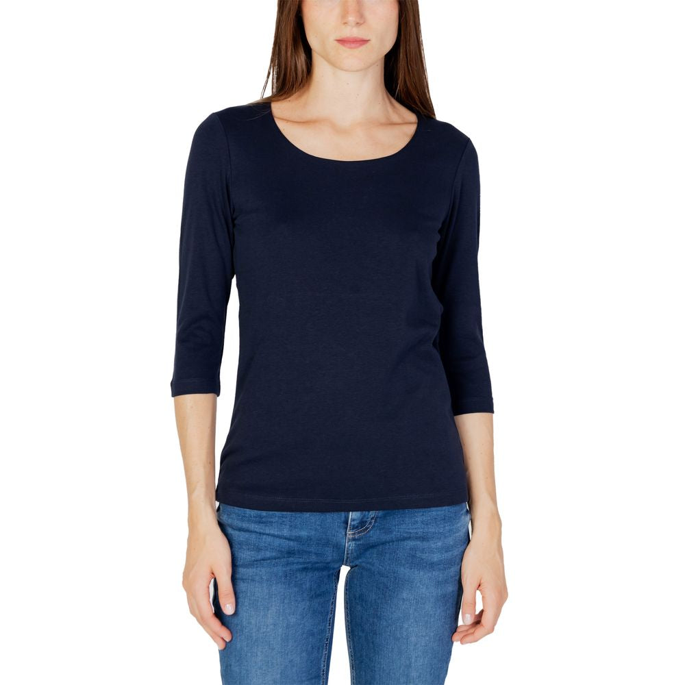 T-Shirt by Street One for women in modal & cotton blue features an edgy silhouette, meticulously detailed with a sophisticated three-quarter-sleeve; long-sleeve and round neckline for a truly edgy finish.