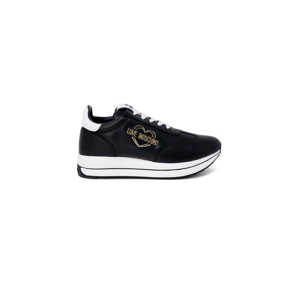 Sneakers by Love Moschino for women in synthetic leather black & gold features an opulent silhouette from the Women's Padded Low-Top Casual Synthetic Leather Sneakers collection, showcasing a signature low-top casual style with an opulent finish.