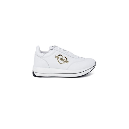Sneakers by Love Moschino for women in synthetic leather white features an sumptuous design from the Women's Low-Top Casual Synthetic Leather Sneakers collection, highlighting a sumptuous low-top casual style for a premium, high-fashion look.