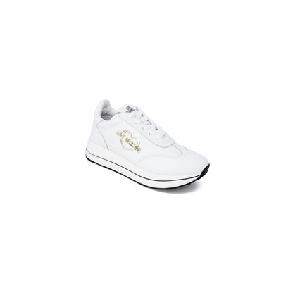 Sneakers by Love Moschino for women in synthetic leather white presents a sumptuous silhouette as Women's Low-Top Casual Synthetic Leather Sneakers, expertly defined by a sumptuous low-top casual style for a sumptuous, high-fashion look.