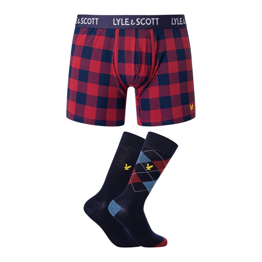 Underwear Boxer Shorts by Lyle & Scott for men in stretch cotton bordeaux & checked features an ethereal silhouette, showcasing the premium craftsmanship and ethereal style of the signature Men's Stretch Cotton Underwear Boxer Shorts collection.