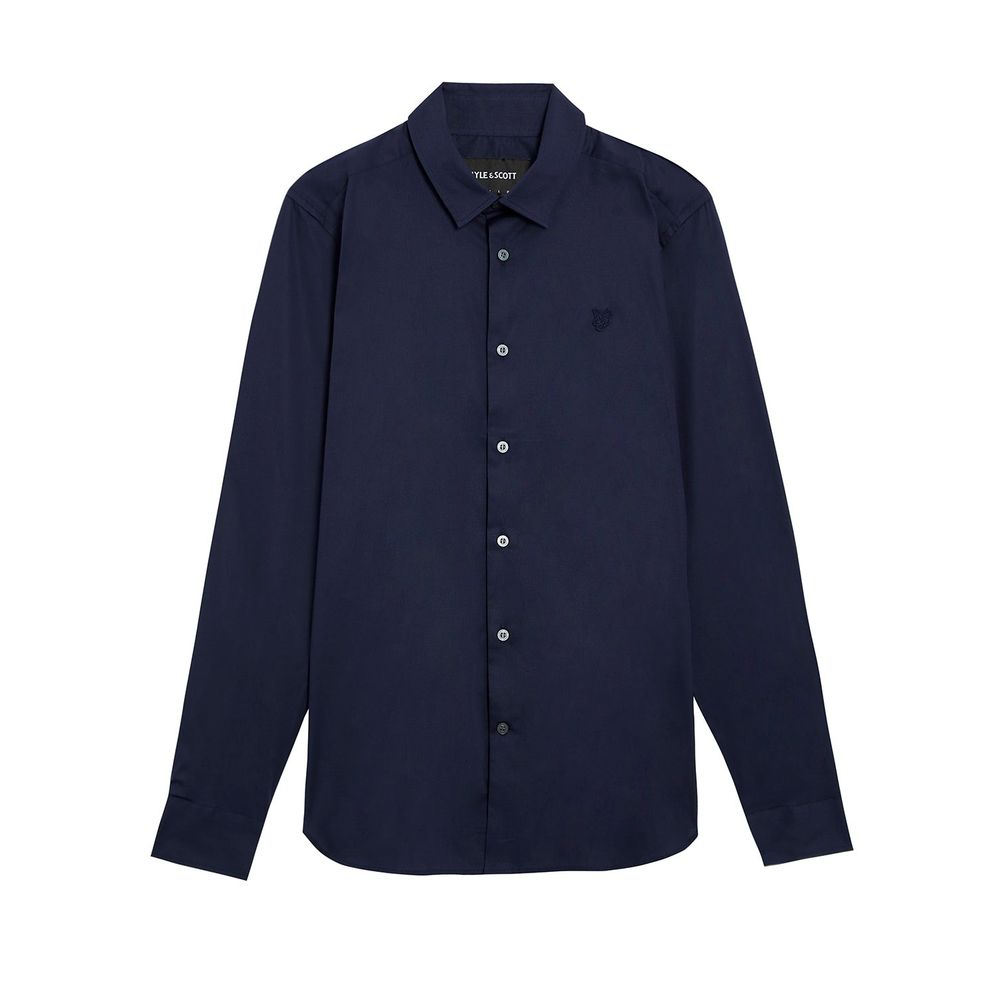 Shirt by Lyle & Scott for men in stretch cotton blue showcases a sharp silhouette, elegantly detailed with a sharp and sharp long-sleeve.