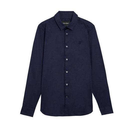Shirt by Lyle & Scott for men in stretch cotton blue showcases a sharp silhouette, elegantly detailed with a sharp and sharp long-sleeve.