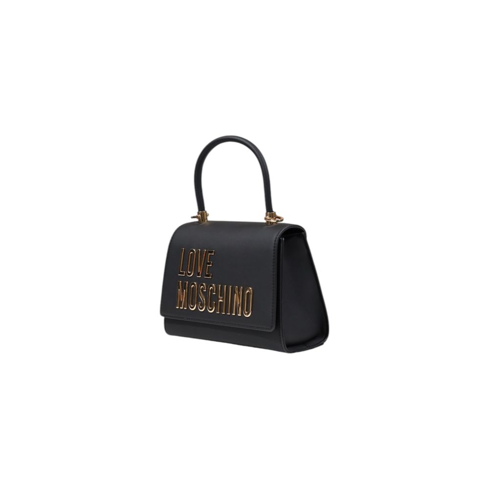 Small Evening Flap Handbag by Love Moschino for women in polyethylene & polyurethane bicolour & gold features an refined silhouette, showcasing a secure flap, ample , and versatile handle for a sophisticated refined aesthetic.