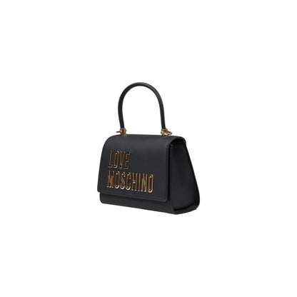 Small Evening Flap Handbag by Love Moschino for women in polyethylene & polyurethane bicolour & gold features an refined silhouette, showcasing a secure flap, ample , and versatile handle for a sophisticated refined aesthetic.
