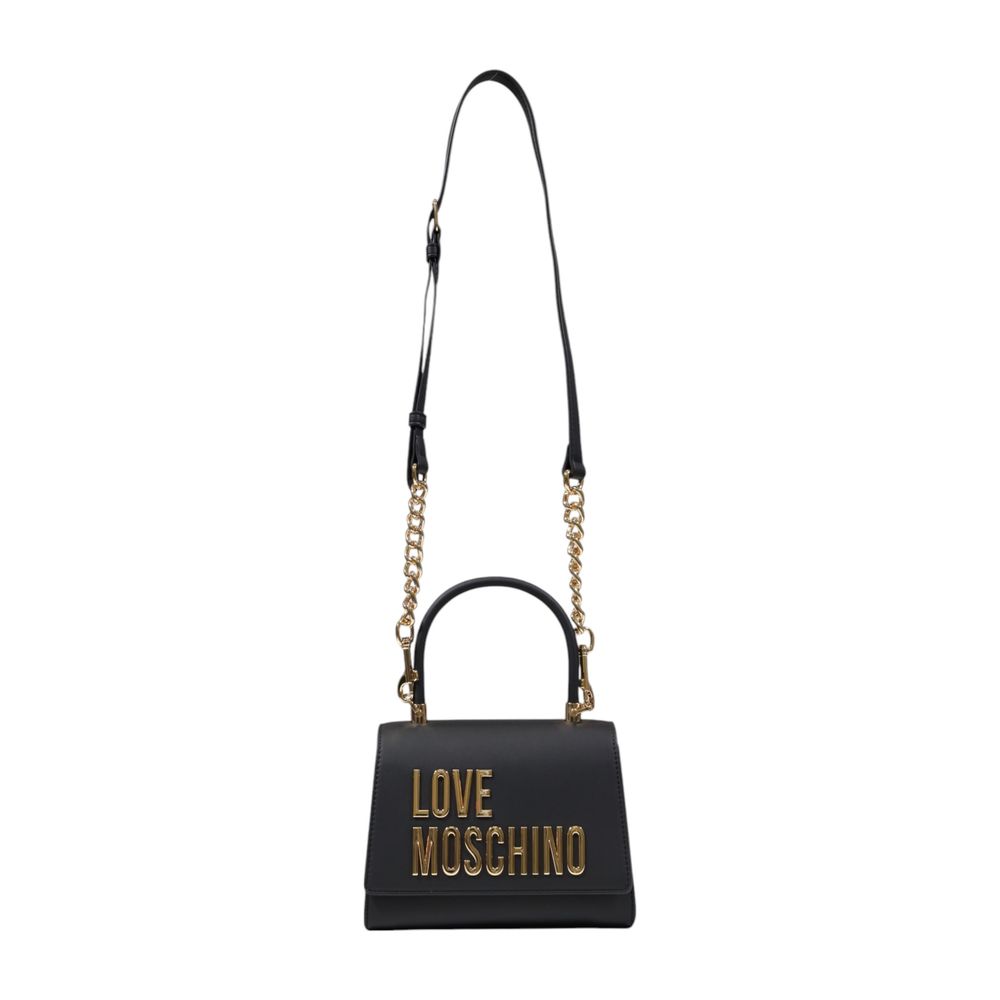 Small Evening Flap Handbag by Love Moschino for women in polyethylene & polyurethane bicolour & gold features a ornamental silhouette, showcasing a secure flap, ample , and ornamental handle for a sophisticated look.
