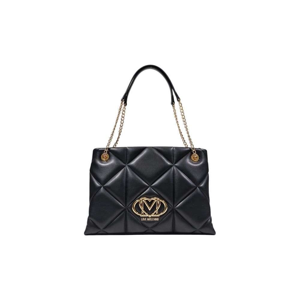Large Quilted Evening Handbag by Love Moschino for women in polyethylene & polyurethane black, gold, patterned & signature features a signature silhouette, showcasing a secure and signature with versatile handle for a sophisticated look.