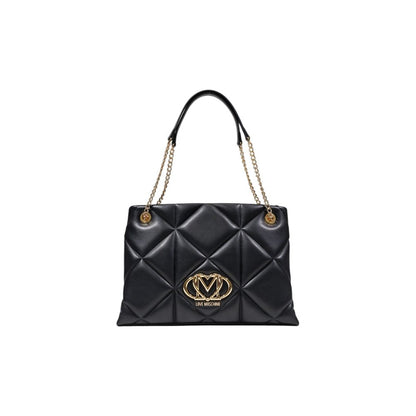 Large Quilted Evening Handbag by Love Moschino for women in polyethylene & polyurethane black, gold, patterned & signature features a signature silhouette, showcasing a secure and signature with versatile handle for a sophisticated look.
