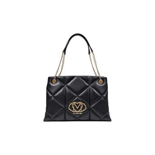 Large Quilted Evening Handbag by Love Moschino for women in polyethylene & polyurethane black, gold, patterned & signature features a signature silhouette, showcasing a secure and signature with versatile handle for a sophisticated look.