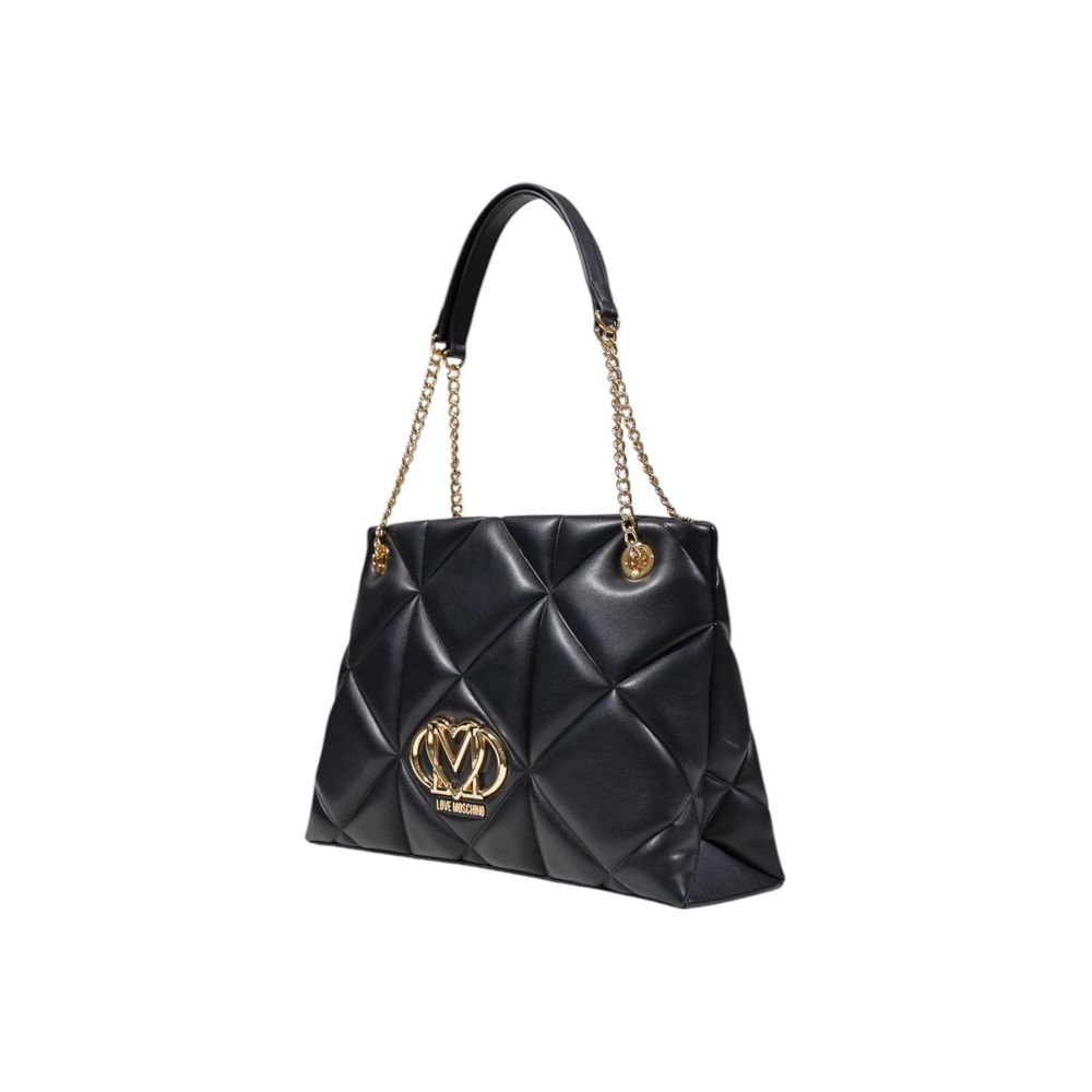 Large Quilted Evening Handbag by Love Moschino for women in polyethylene & polyurethane black, gold, patterned & signature features an refined silhouette, showcasing a secure , ample , and versatile handle for a sophisticated refined aesthetic.
