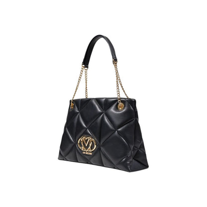 Large Quilted Evening Handbag by Love Moschino for women in polyethylene & polyurethane black, gold, patterned & signature features an refined silhouette, showcasing a secure , ample , and versatile handle for a sophisticated refined aesthetic.