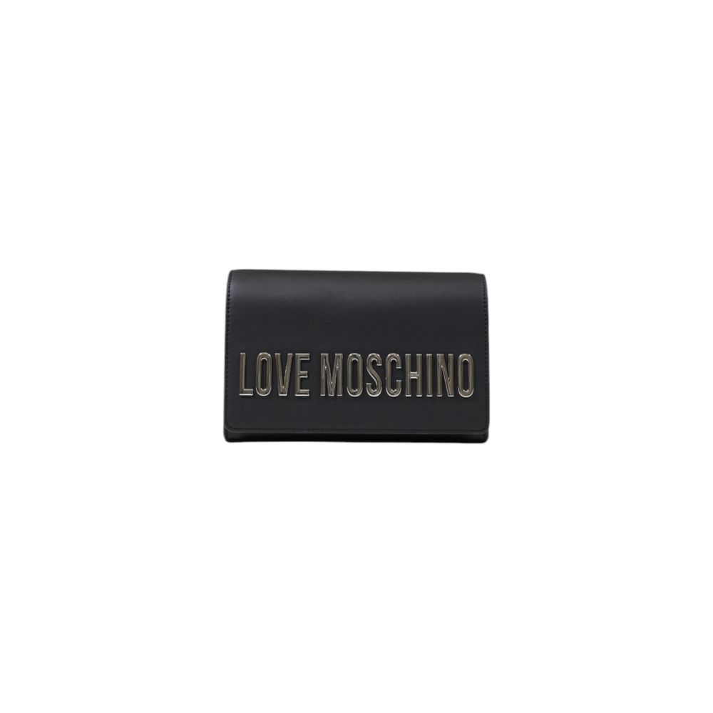 Small Flap Handbag by Love Moschino for women in polyethylene & polyurethane black features a ornamental silhouette, showcasing a secure flap, ample , and ornamental for a sophisticated look.